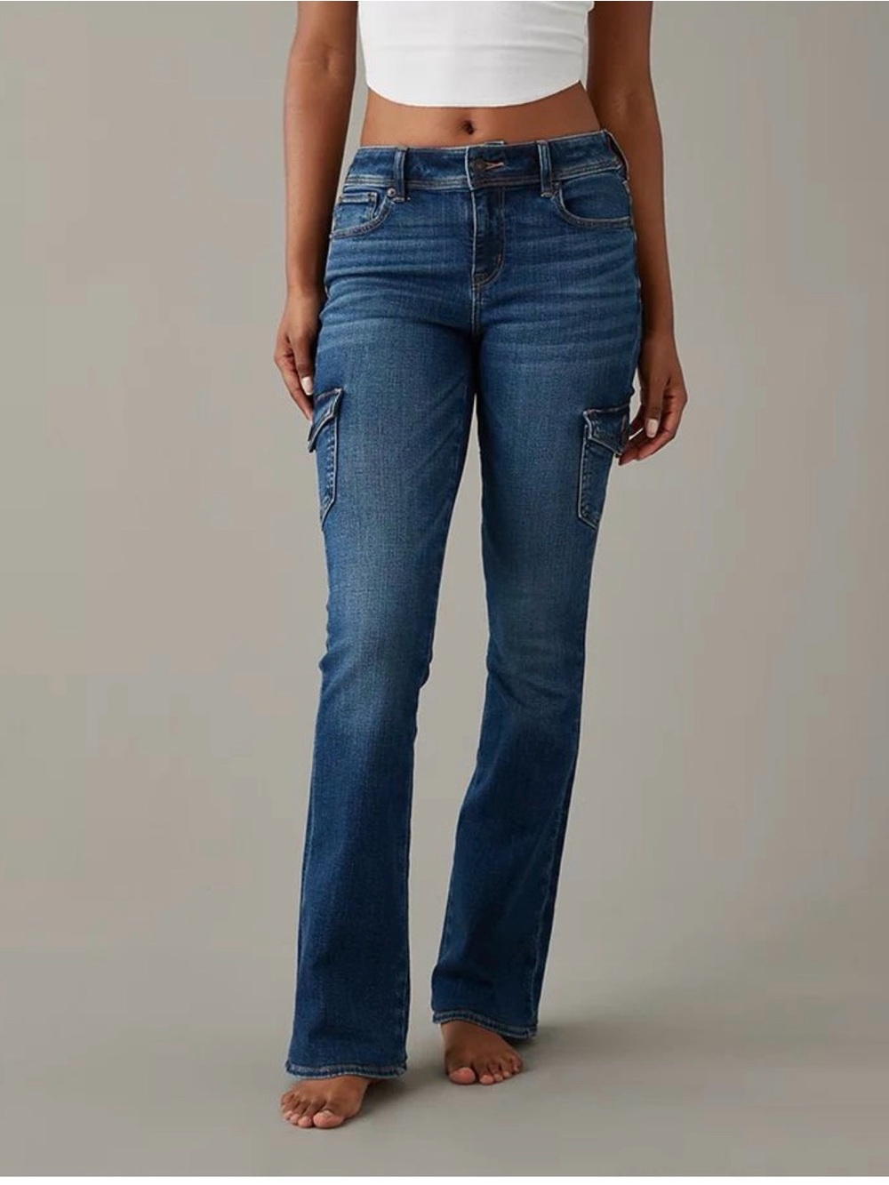 American Eagle Stretch Kick Boot Cargo Jeans Blue Sz 8 Regular